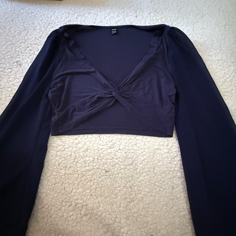 SHEIN Navy Twist Front Long Sleeve Blouse